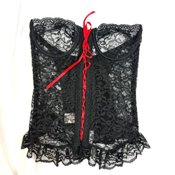 Jezebel Other - Vintage Jezebel Renee of Hollywood Corset Bra Whimsigoth Black Lace Up Size 32B